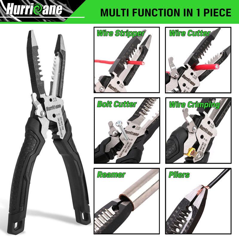 [Australia - AusPower] - HURRICANE 6-in-1 Wire Stripper Tool, Wire Strippers, Crimping Tool, Wire Cutter Stripping Tool, Multifunctional Electrical Pliers for Cable Stripper, Wire Crimper(8-18 AWG Solid, 10-20 AWG Stranded) VX-8WYW-MRM3 