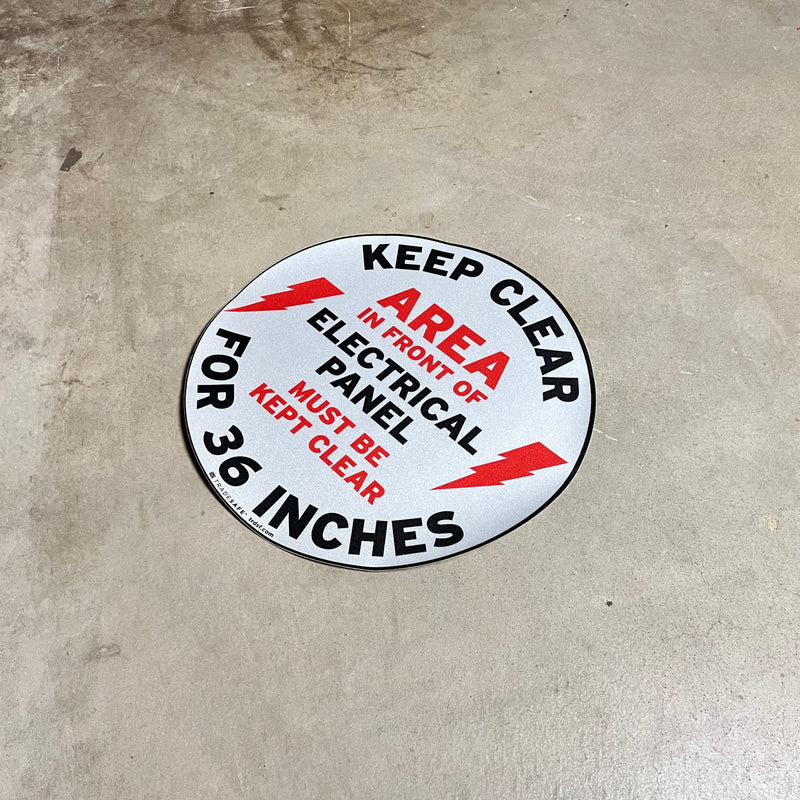 [Australia - AusPower] - TRADESAFE Keep Electrical Panel Clear Anti-Slip Floor Sticker - Area in Front of Electrical Panel Must Be Kept Clear for 36", Peel and Stick Adhesive Vinyl, ANSI-Compliant, 17” Diameter Round Sticker 