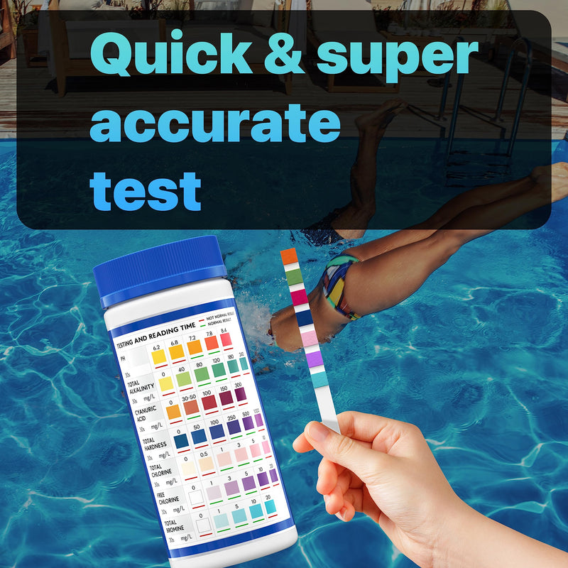 [Australia - AusPower] - All-New Pool and Spa Test Strips 7 in 1 Quick SuperAccurate Swimming 150 Pool Test Kit - Hot Tub Test Strips & Pool Water Testing Strips for pH Chlorine Bromine Hardness Alkalinity Cyanuric Acid PoolTestKit-7in1 