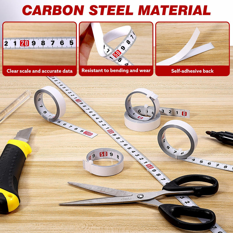 [Australia - AusPower] - Zeawavsl Self-Adhesive Tape Measure, Pack of 6, 1M/2M Scale Tape Measure, Metric Steel Ruler, White, Self-Adhesive, for Measuring Vertical Objects such as Workbenches (Forward, Backward, Centred) 