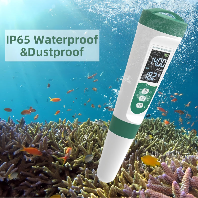 Pool Salt Tester & PH Meter, 5 in 1 Salinity PH Temp EC and TDS Salt Water Tester Kit, Digital Pool Water Tester for Aquarium Saltwater Pool Swimming Pool Hot Tubs Spas, IP65 Water Quality Tester