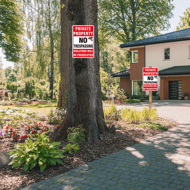 4 Pack Large Private Property No Trespassing Signs, Aluminum No Trespassing Video Surveillance Sign, No Trespassing Signs–Weatherproof and Highly Visible for Property Protection (10x14 inches) 10 x 14 inches Red No Trespassing Signs