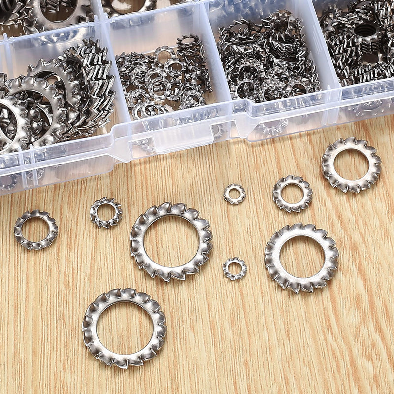 [Australia - AusPower] - 330 Pcs External Tooth Star Lock Washers, Stainless Steel External Starlock Washers Assortment Set, Tooth Locking Ring Washers Kit - M2.5 M3 M4 M5 M6 M8 M10 M12 
