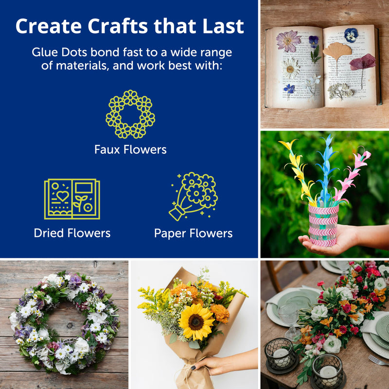 [Australia - AusPower] - Glue Dots, Flower Dots, Double-Sided, Permanent, 1/2", 3-Pack, 900 Total Dots, DIY Fake Flower Bouquets Wreaths Décor, Sticky Tape Adhesive, Liquid Hot Glue Alternative, Clear 