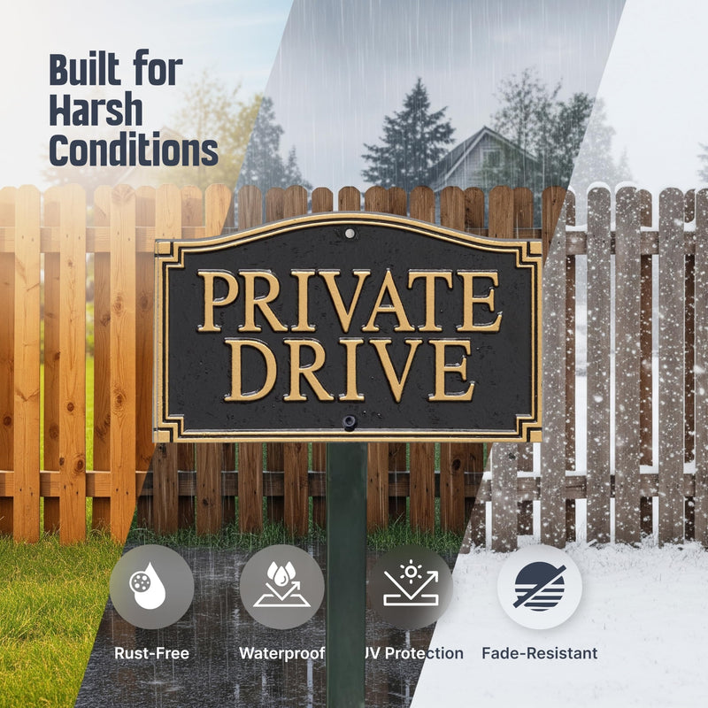 SmartSign “Private Drive” GardenBoss Statement Plaque | 5.75" x 9.5" Aluminum Plaque with 18" Black Lawn Stake, Made in USA