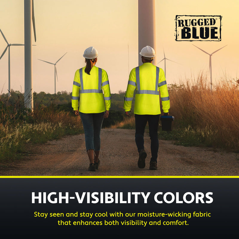 RUGGED BLUE Moisture Wicking High Vis Long Sleeve Shirt, ANSI Class 3 Rated High Visibility Work Shirt with Reflective Tape, 3X-Large