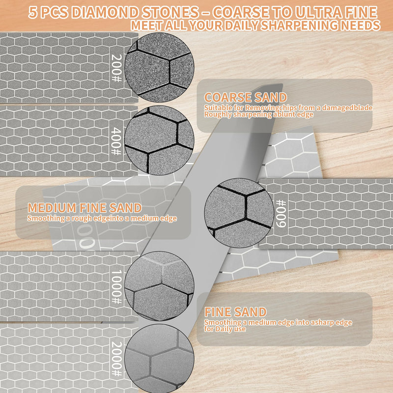 [Australia - AusPower] - CWOVRS Diamond Sharpening Stones, 5 PCS Diamond Sharpening Plates with Honeycomb Surface Plate for Scissors Knives Outdoor Tools From Coarse To Extra Fine 200/400/600/1000/2000 Grit XL 