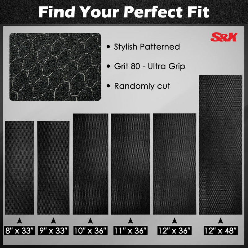 S&X Premium Skateboard Grip Tape 11” x 36”, 2-Pack, Hexagonal Pattern for Maximum Traction 11" x 36"