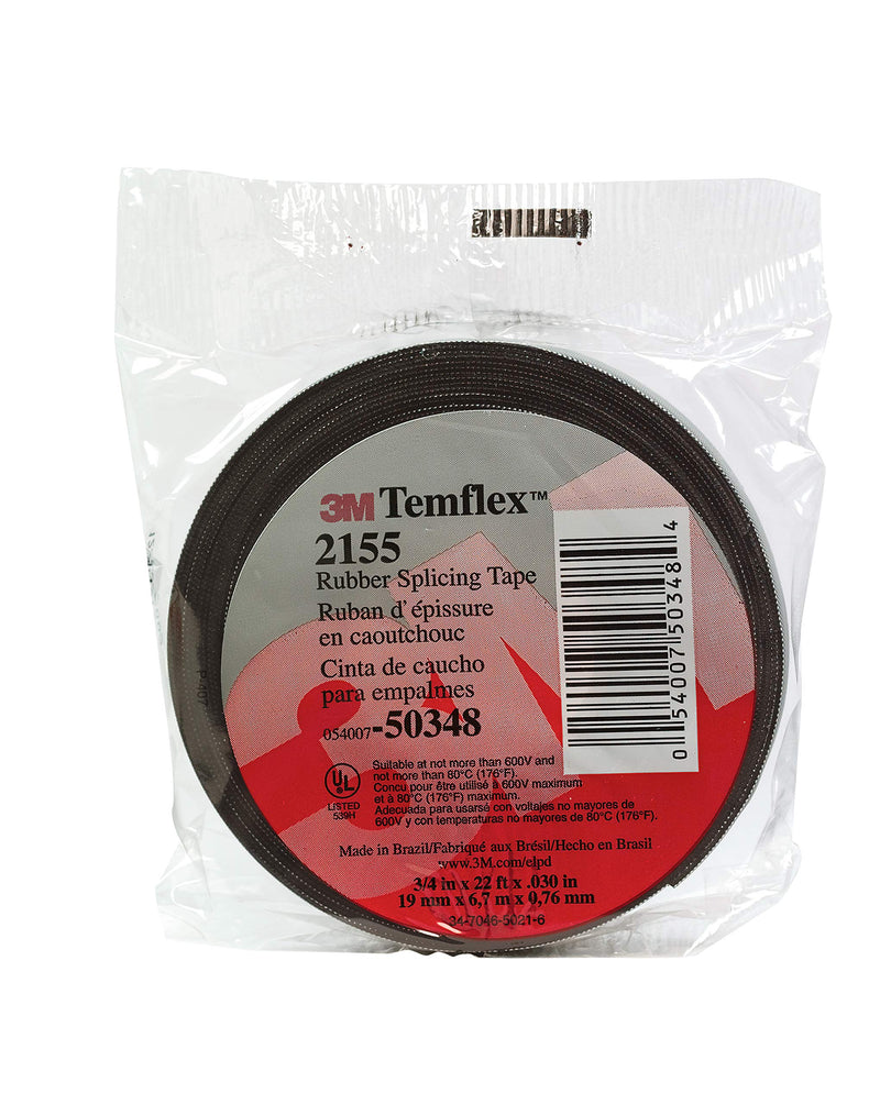 3M Temflex 2155 Rubber Electrical Splicing Tape, 3/4 in x 22 ft, Black Self-Fusing Insulation Tape $$$