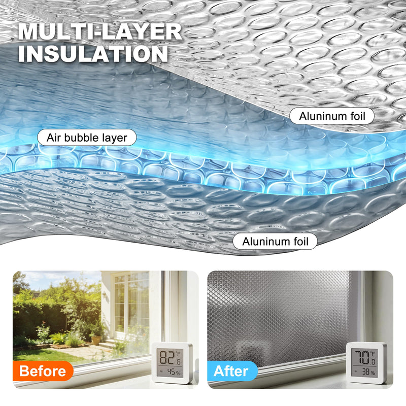 Reflective Insulation Foam,48" x 10 Ft Window Insulation for Summer Heat,Aluminum Foil Bubble Insulation Roll for Keep Heat,Window Insulation Kit for RV, Thermal Insulation Cover for Window. 48" X 10Ft Silver