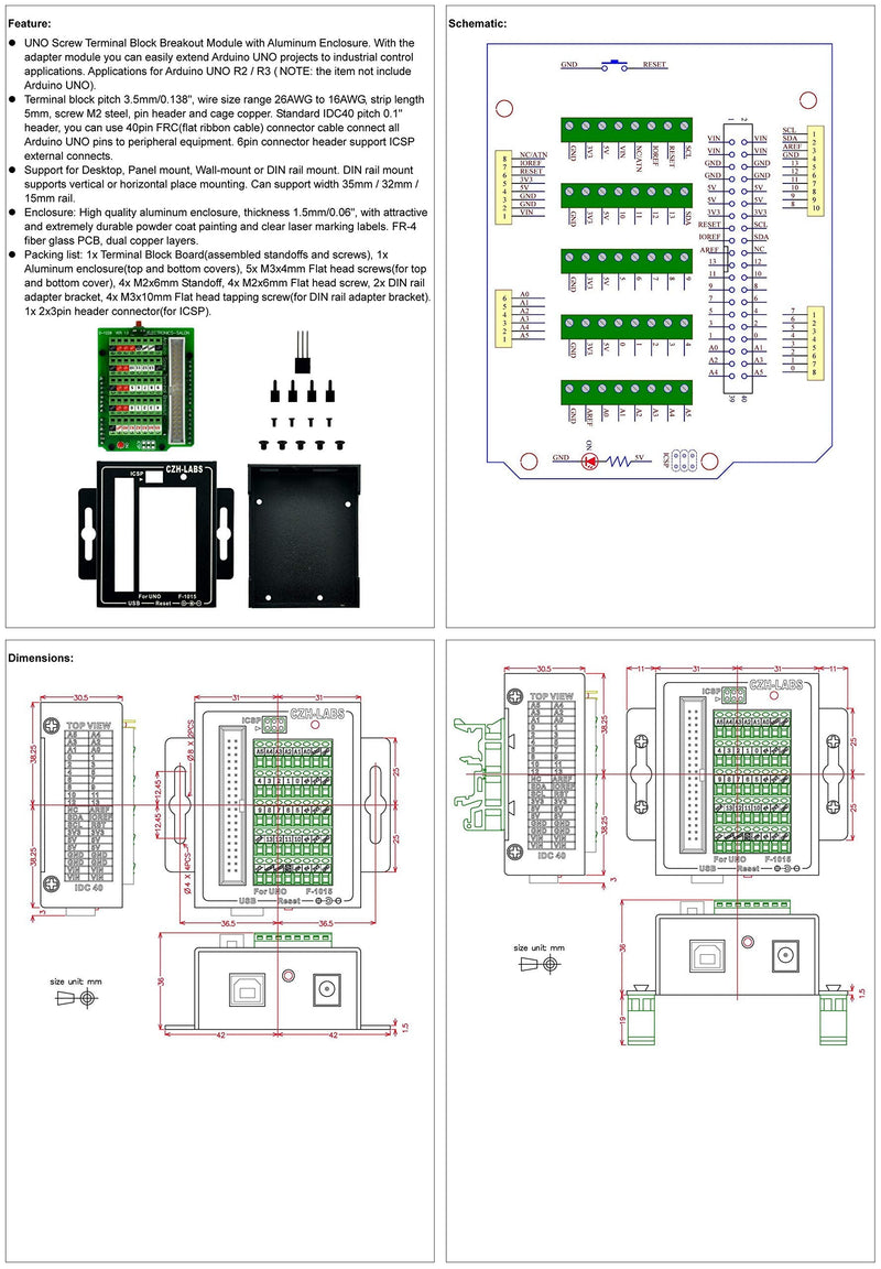 [Australia - AusPower] - UNO Screw Terminal Block Breakout Module with Aluminum Enclosure, for UNO R3. 