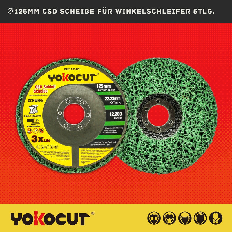 [Australia - AusPower] - YOKOCUT 125 mm CSD Disc, Sanding Disc, Cleaning Disc Set, 5 Pieces, Coarse Cleaning Disc, Rust Remover, Metal, Sanding Discs for Angle Grinders, Diameter 125 x 22.23 mm Diameter 125 x 22 mm, 5 pieces. 