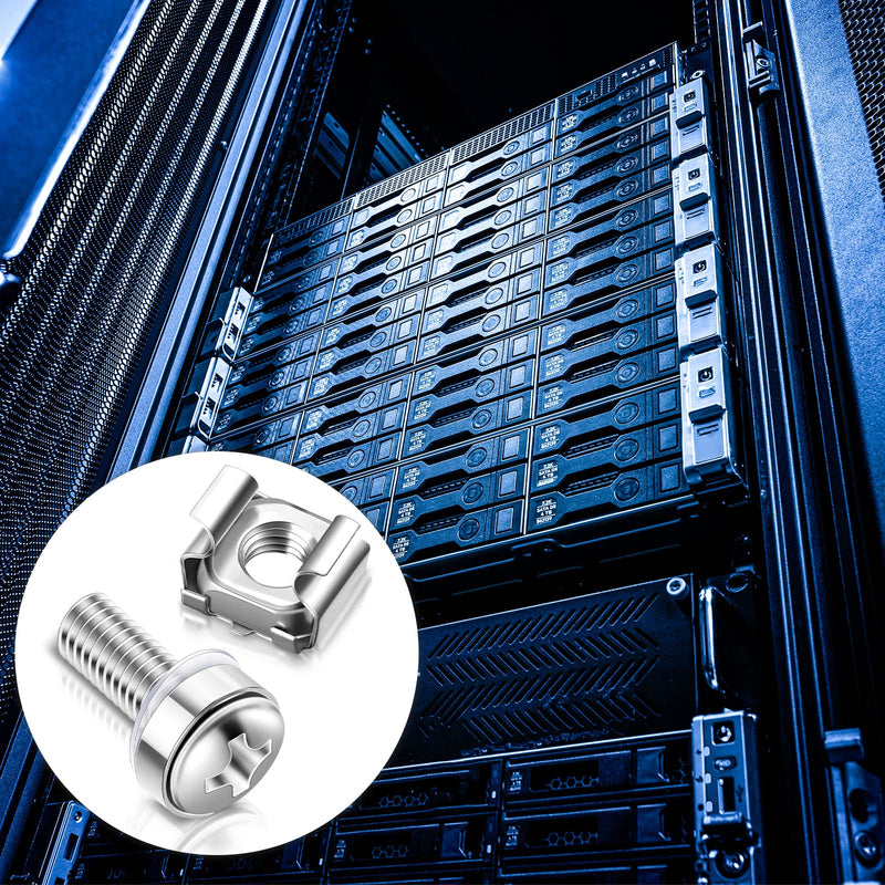 [Australia - AusPower] - M6 x 20 mm Rack Mount Cage Nuts, Screws and Washers for Rack Mount Server Cabinet Stainless Steel Silver Mounting Screws and Square Insert Nuts for Server Mounting Routers Shelves (50 Sets) 50 