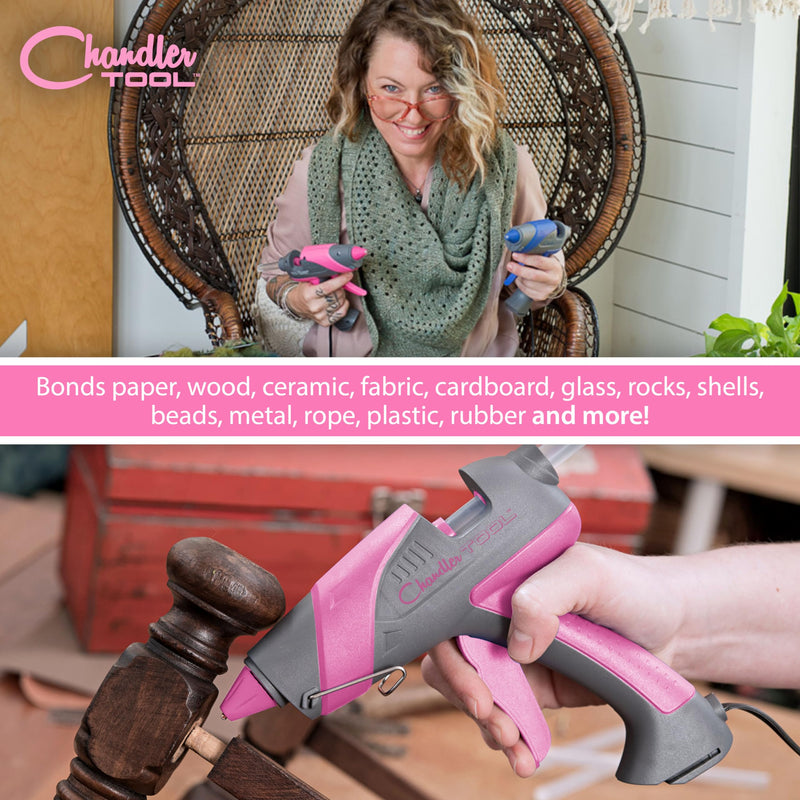 [Australia - AusPower] - Full Size Hot Glue Gun Kit for Construction, DIY & Crafts, Chandler Tool 60W High Temp Large Glue Gun with Stand-Up base & 12 Glue Sticks, Perfect for Home Repair, Arts & Crafts, Pink 