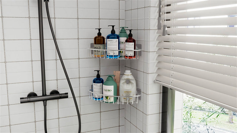 SMARTAKE 2-Pack Corner Shower Caddy, SUS304 Stainless Steel, Silver 8.7 X 8.7 X 2.0 Inches 01-silver