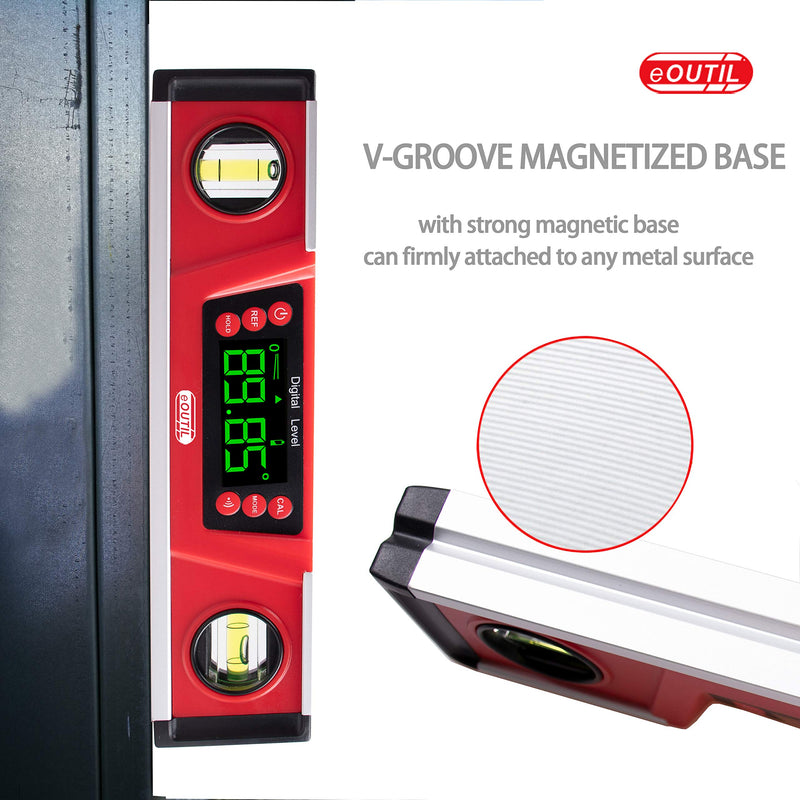 [Australia - AusPower] - Digital Angle Finder and Level Gauge 10 Inch - Magnetic Level with Neodymium Magnets & V-Groove Base, IP54 Water Resistant, Bright LED Display, Carrying Bag for Precision Engineering and Construction 