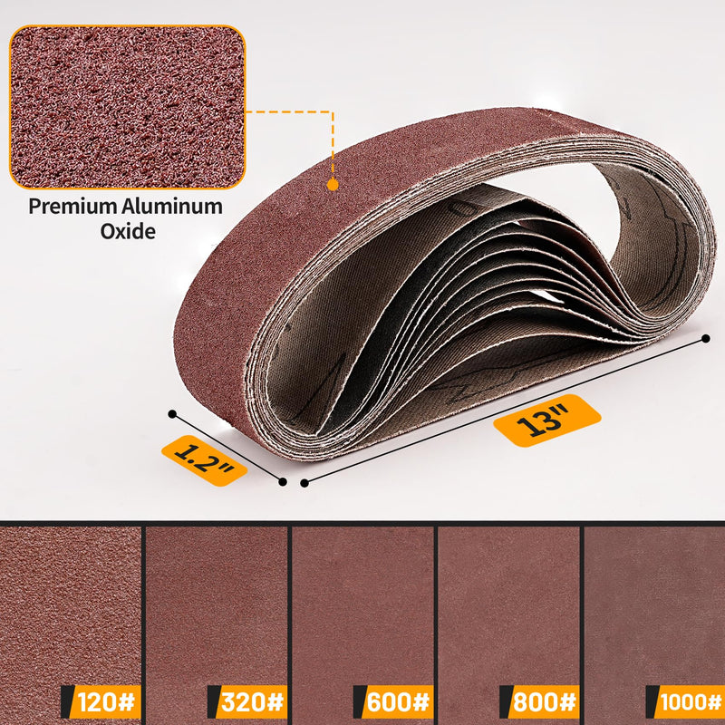 [Australia - AusPower] - 20Pcs 1.2" x 13" Replacement Knife Sharpener Sanding Belt, 120/320/600/800/1000 Grit Aluminum Oxide Sanding Belt for Belt Sander Knife Sharpening Wood Metal Polishing 