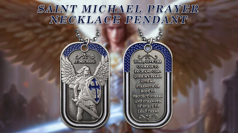 BHealthLife Police Officers Challenge Coin Saint Michael Law Enforcement Prayer Dog Tag Necklace Pendant - Ancient Silver Plated