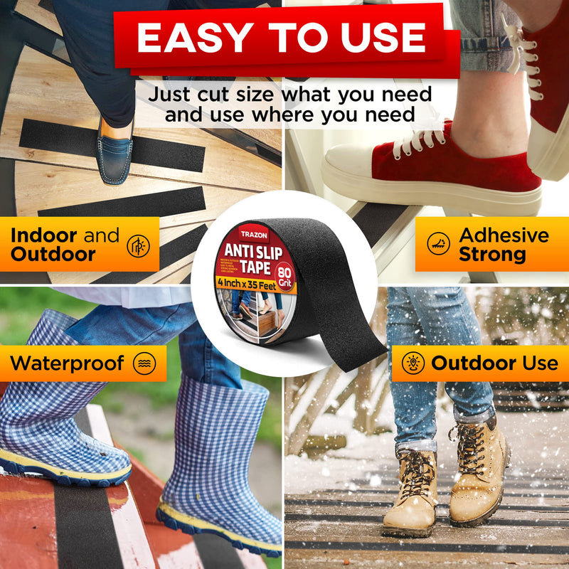 Grip Tape - Heavy Duty Anti Slip Tape for Stairs Outdoor/Indoor Waterproof 4Inch x 35Ft & Carpet Binding Tape Double Sided - 2 in / 120 Ft (40 Yards) Tape Grippers for Hardwood Floors and Area Rugs