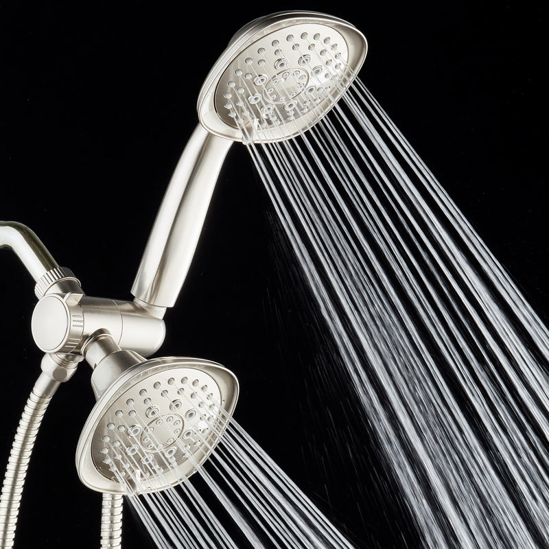 AquaDance Luxury Square 48-setting High-Pressure Dual Head/Handheld Shower Spa Combo. Extra-Long 72" Stainless Steel Hose, 3-way Flow Diverter, Satin Nickel Finish