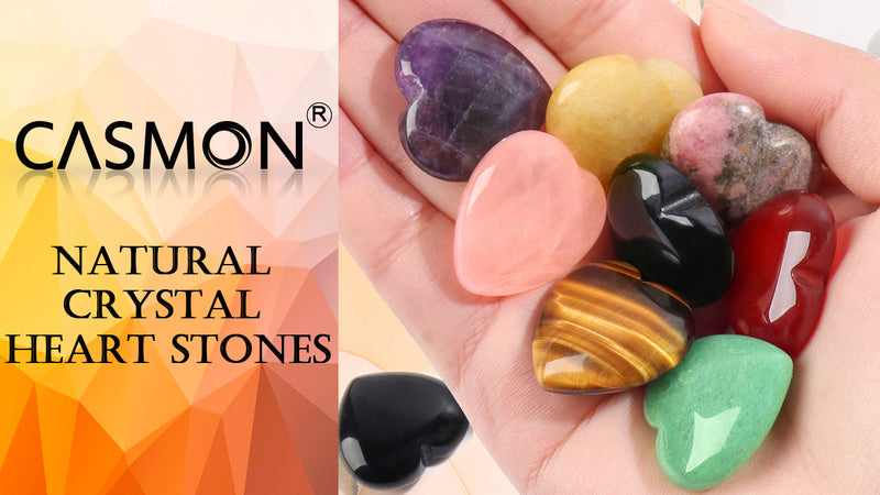 CASMON Natural Mix Heart Palm Stones 1 Inch Healing Crystal Set 8Pcs Mixed Heart Stones 25*25*10mm