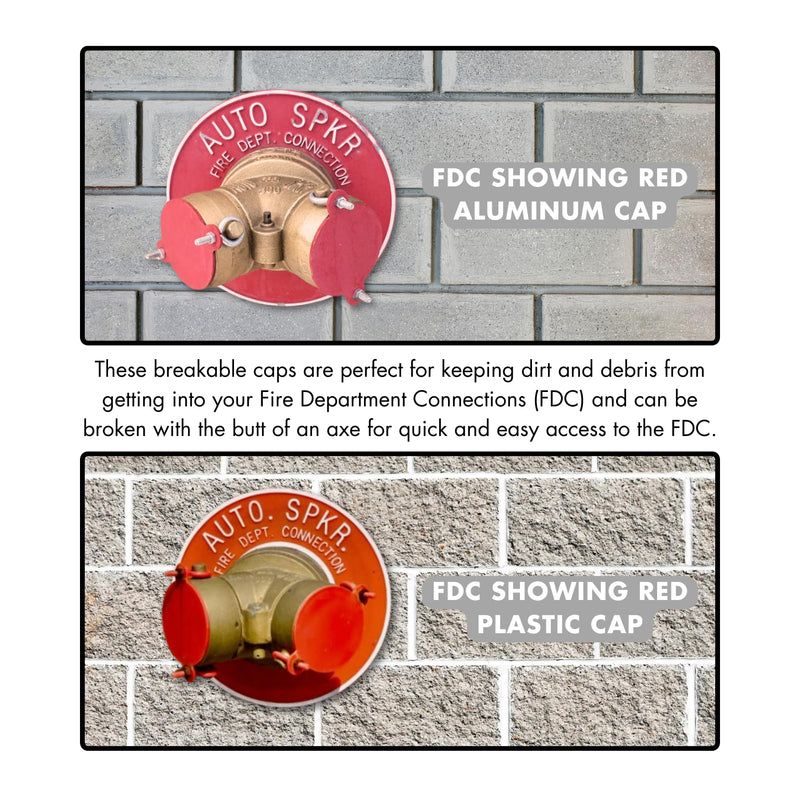 [Australia - AusPower] - FDC Breakable Plastic Caps 2-1/2” – Fire Department Connection Cap Set for Siamese FDC Inlets – Red Safety Covers for Exterior Wall Use – 1 Set (2 Caps) 2-1/2" Plastic 2-Pack 