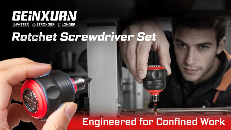 GEINXURN 33-piece impact magnetic screwdriver set with stubby ratchet handle, sockets, bit holder and adapters