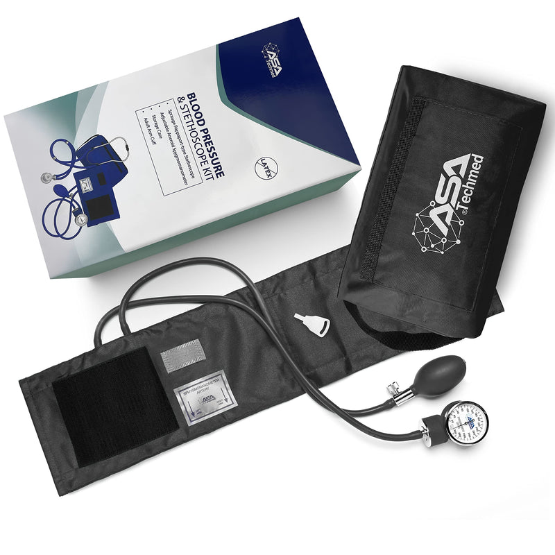 [Australia - AusPower] - ASA TECHMED Dual Head Sprague Stethoscope and Sphygmomanometer Manual Blood Pressure Cuff Set with Case, Gift for Medical Students, Doctors, Nurses, EMT and Paramedics, Black 