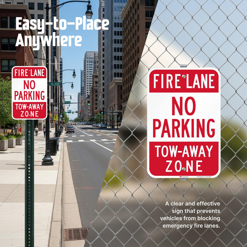 SmartSign Fire Lane No Parking Tow-Away Zone Sign - 2 Pack, 18 x 12 inch, 2mm Thick Aluminum Composite, Pre-Drilled Holes, Red and White, Made in USA 12" x 18"