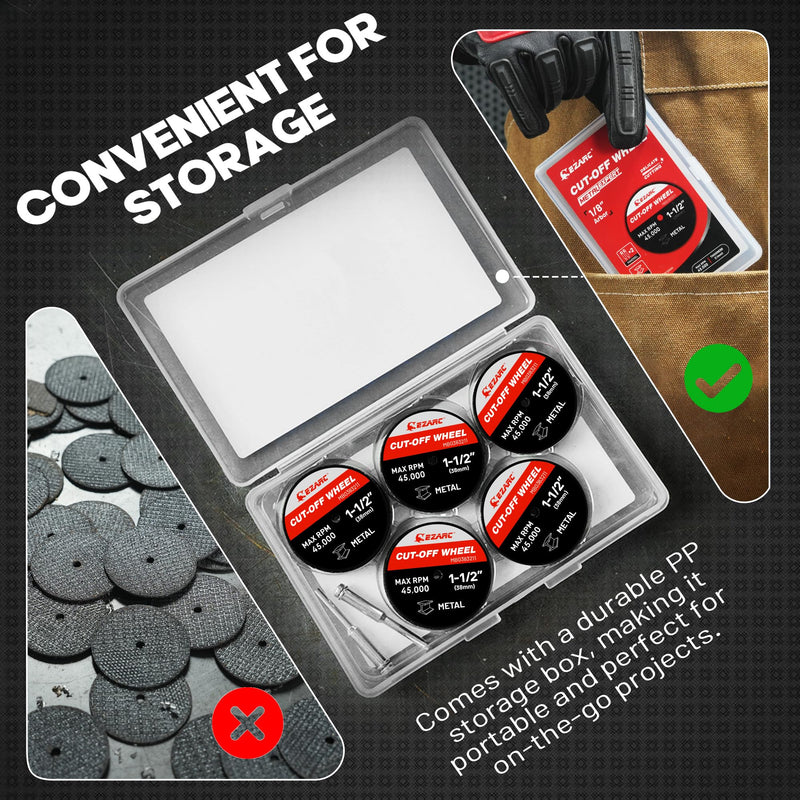 [Australia - AusPower] - EZARC 38 mm Cutting Disc Set - 32 Pieces, Cutting Disc for Rotary Tools, Precise Cuts, for Metal, Aluminium, Steel and More - Includes 2 Mandrels 