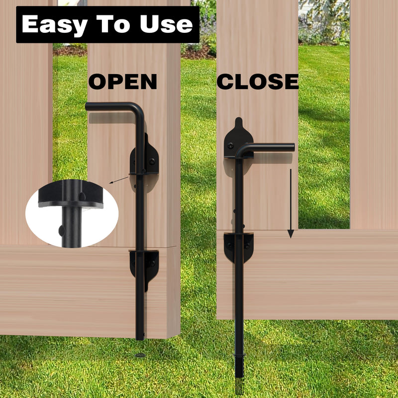 12 Inch Cane Bolt Gate Drop Rod, Heavy Duty Gate Latch, Cane Bolts for Wood Vinyl Metal Fences Gates-(Black Finish,2 Pack) 12 Inch 2 Pcs
