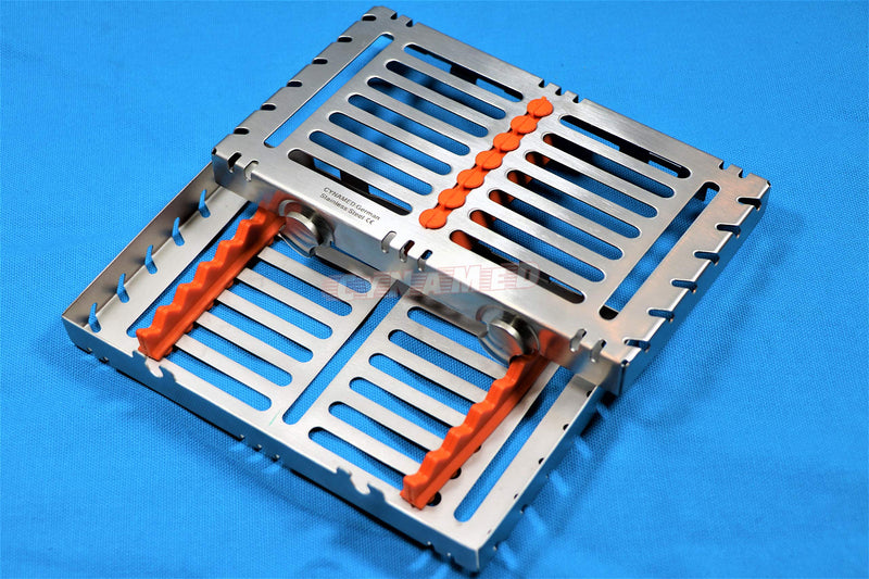 [Australia - AusPower] - German Stainless 1 Heavy Duty Dental Autoclave Sterilization Cassette Box Tray for 7 Instruments Button Type Detachable Cynamed 