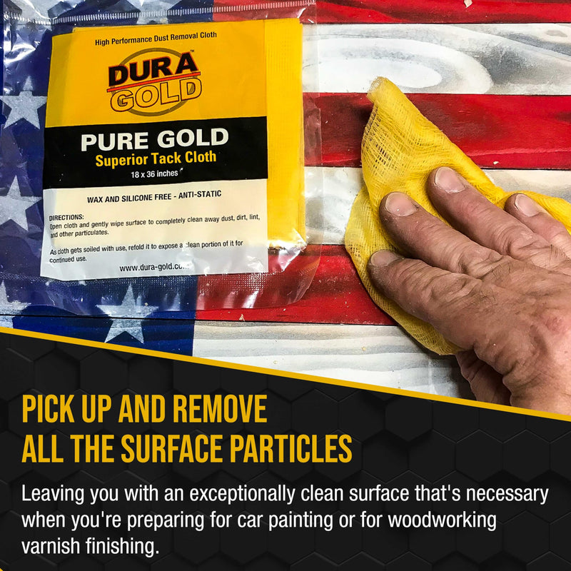 Dura-Gold - Pure Gold Superior Tack Cloths - Tack Rags (Box of 6) - Woodworking and Painters Professional Grade - Removes Dust, Sanding Particles, Cleans Surfaces - Wax and Silicone Free, Anti-Static 6 Count