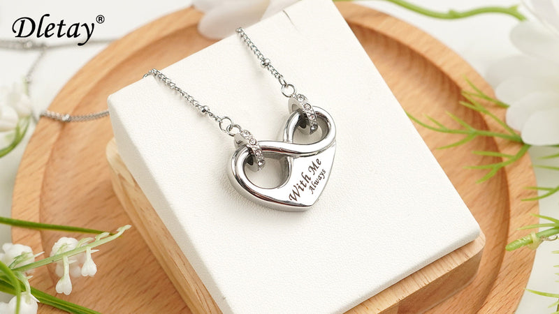 Dletay Infinity Cremation Urn Necklace for Ashes Heart Ash Necklace for Women Memorial Cremation Jewelry Ash Holder Silver