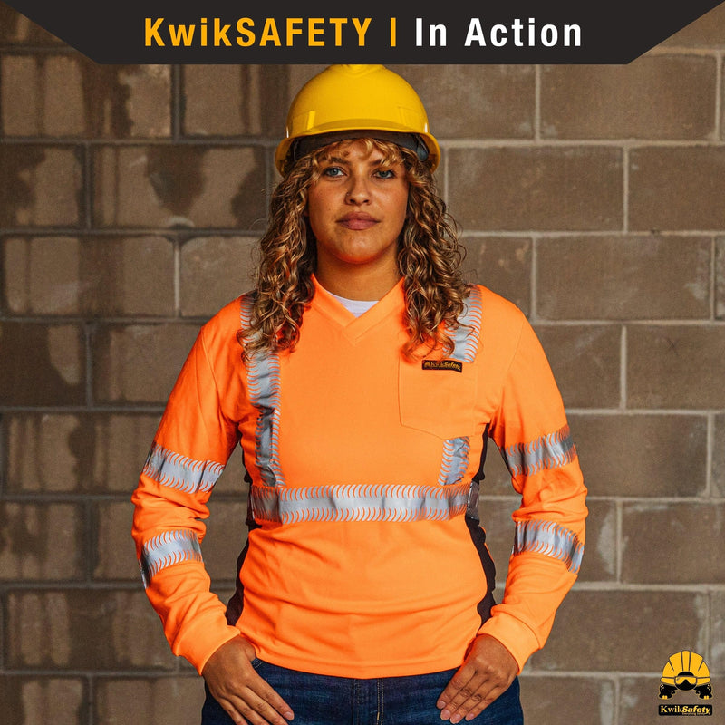 KwikSafety - Charlotte, NC - Vixen Hi Vis Long Sleeve Safety Shirt for Women [Angel Hair Reflective Tape] XX-Large Long Sleeve | Orange