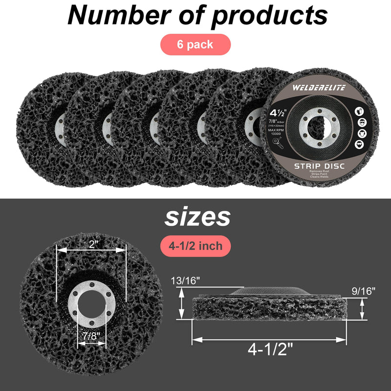 [Australia - AusPower] - 6-Pack 4-1/2" Paint Stripper Discs for Angle Grinder, Rust & Paint Removal Wheels for Metal and Wood – Black, Quick Sanding & Grinding 4-1/2 in - 6 pk 