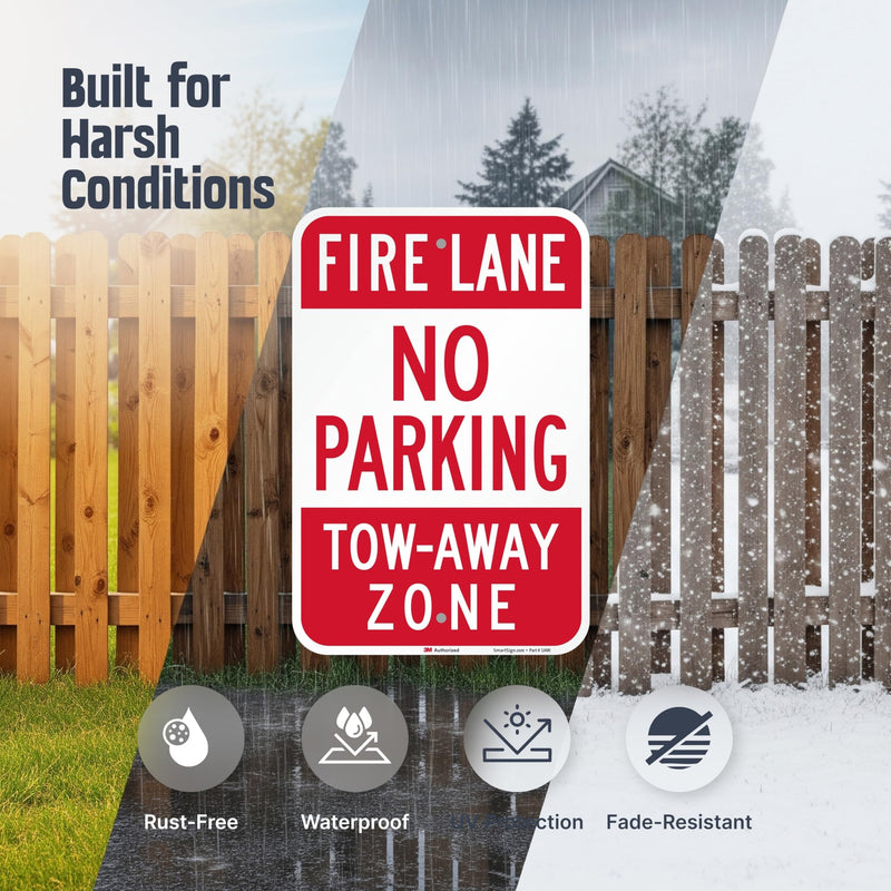 SmartSign Fire Lane No Parking Tow-Away Zone Sign - 2 Pack, 18 x 12 inch, 2mm Thick Aluminum Composite, Pre-Drilled Holes, Red and White, Made in USA 12" x 18"