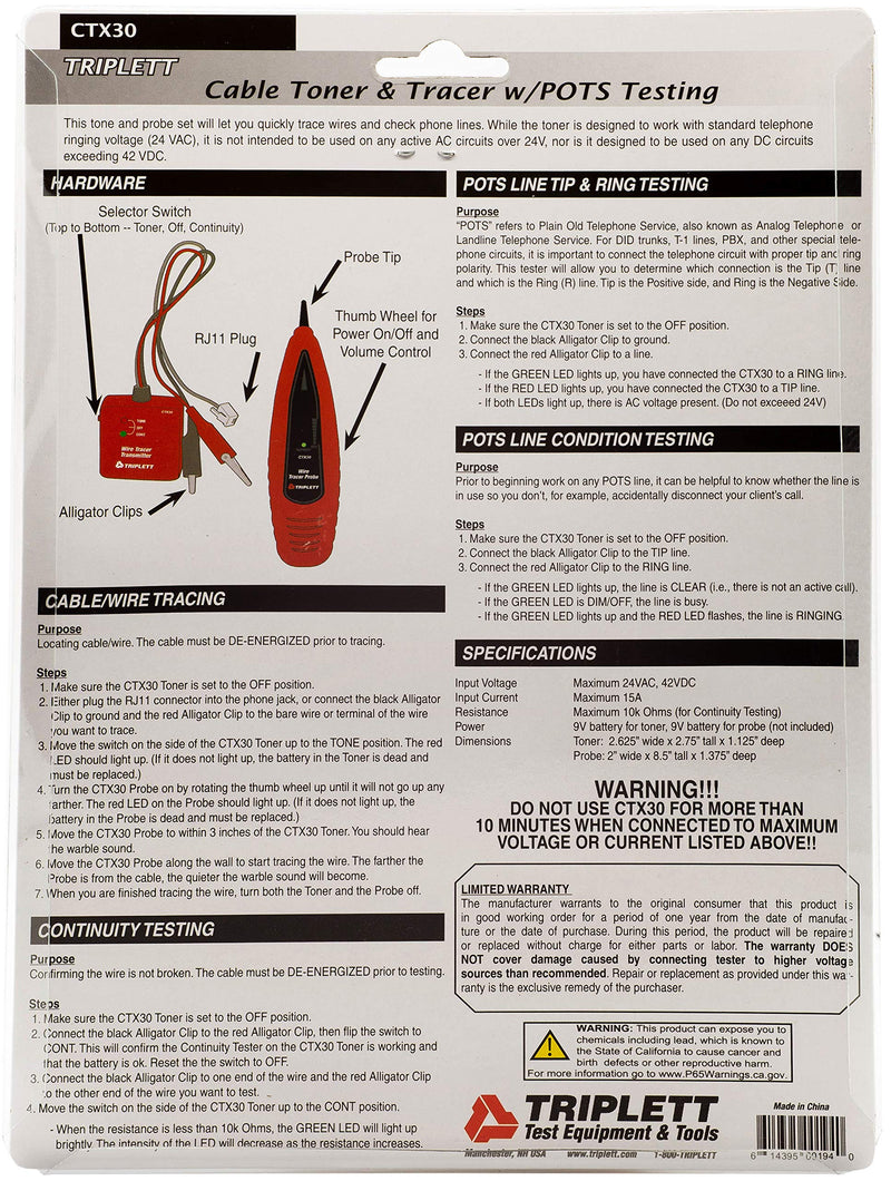 [Australia - AusPower] - Triplett CTX30 Tone and Probe Wire Tracer and Circuit Tester 