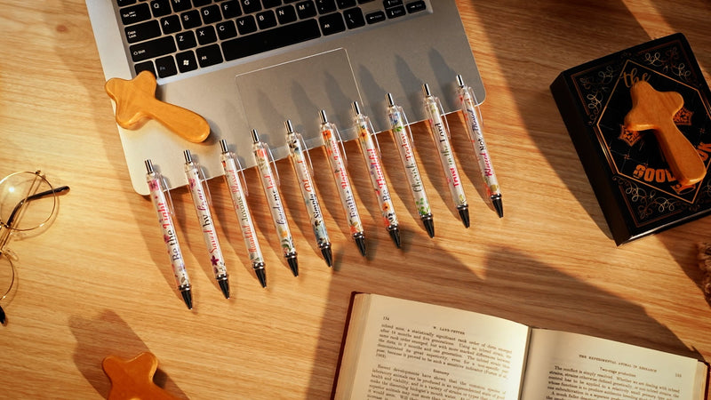 Tinlade 10 Pcs Christian Bible Verse Ballpoint Ink Pens,Flower Flower