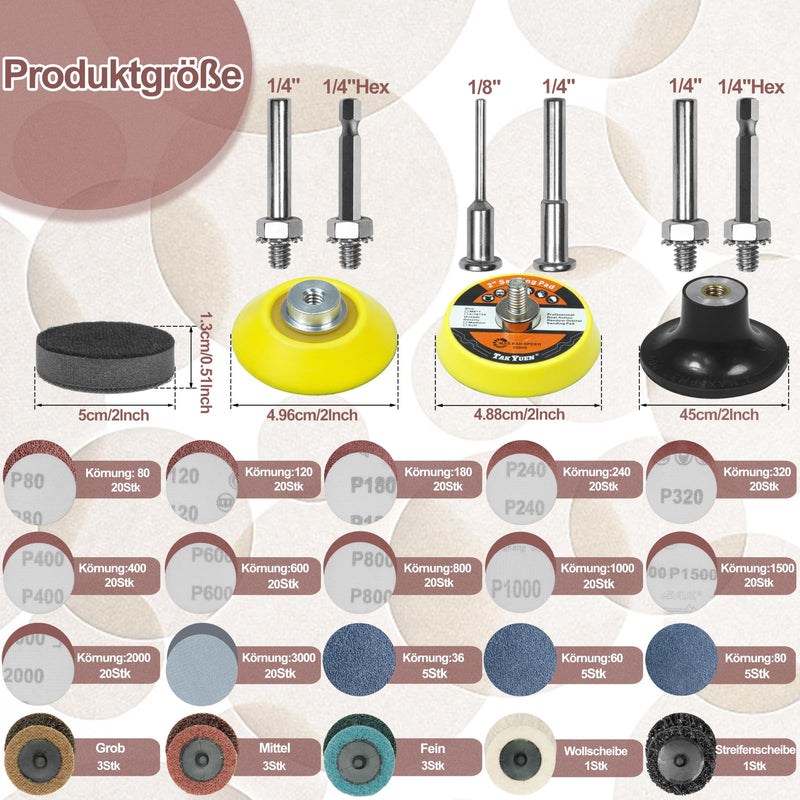 [Australia - AusPower] - 279pcs 50mm Sanding Disc Pad Set with 1/8" and 1/4" Shank Backing Plate, Assorted Sanding Pads Include 36-3000 Grit for Removing Burr, Rust and Paint 