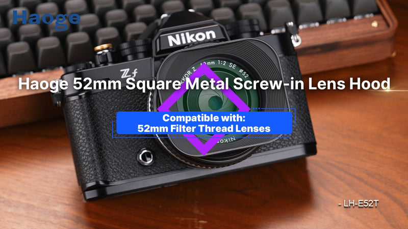 Haoge LH-E52T 52mm Square Metal Screw-in Lens Hood with Cap for 52mm Canon Nikon Sony Leica Voigtlander Nikkor Panasonic Pentax Contax Olympus Lens and Other Lens with 52mm Filter Thread
