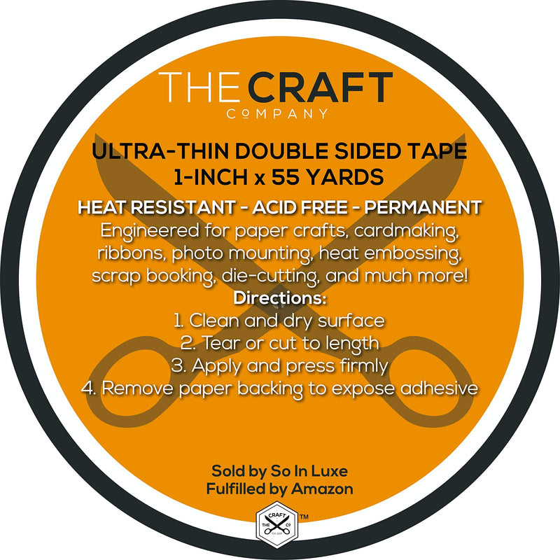 Premium 1" Ultra-Thin Crafting Tissue Tape, Double-Side, Permanent, Paper Crafts, Die-Cutting, Scrap Booking, Heat Embossing, General Use [1-Inch x 55 Yards] 1-Inch