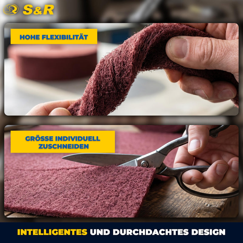 S&R Abrasive Fleece Roll 5 m x 100 mm Grit 240, Aluminum Oxide Sanding Roll | Abrasive Fleece Pads for Metal, Wood, Stainless Steel, Paint, Sanding Pad, Polishing Fleece, Robust, Flexible, Cuttable, Durable