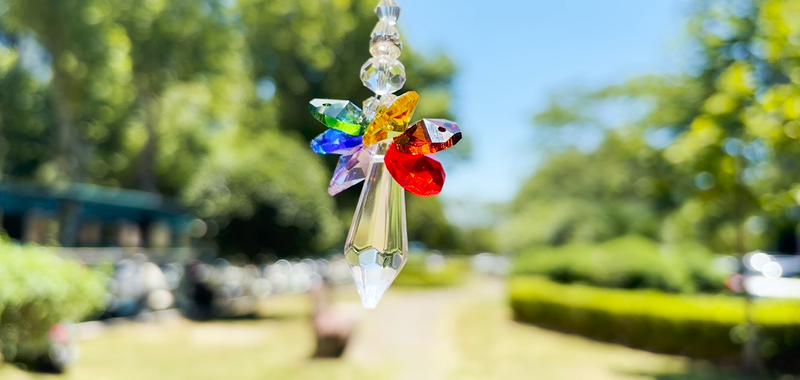 Rainbow Guardian Angel Crystal Suncatcher Hanging Ornament Pink Glass Prism Rainbow Maker for Home Window Car Porch Decoration Spiritual Sun Catcher Gift for Mom Women Friends Plum