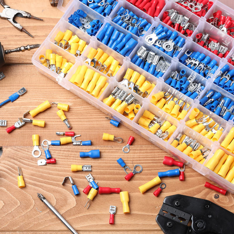 Hoteam 1200 Pcs Cold Shrink Insulated Electrical Wire Connectors Kit Wire Crimp Terminals Butt, Ring, Spade, Fork Quick Disconnect Assortment Kit with Storage Box for Automotive Marine Boat Truck