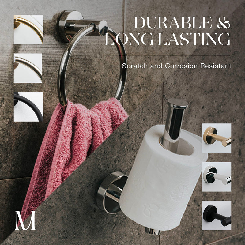 MARMOLUX ACC 2PCS Chrome Bathroom Hardware Set - Hand Towel Holder for Bathroom Wall & Toilet Paper Holder Wall Mount - Towel Holder Hanger Rack Stainless Steel Bathroom Set - Bathroom Towel Ring Polished Chrome 2pc Bundle