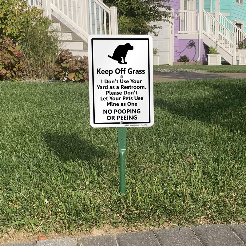 SmartSign "Keep Off Grass" Funny Dog Poop Sign for Lawn | 21” Tall Stake & Sign Kit 10"x7" Aluminum Sign with 18" Stake