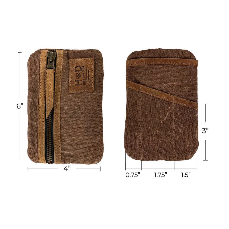 Hide & Drink, Multi-Tool Pocket Pouch, Compact Multipurpose EDC Zippered Bag, Mini Camping Tool Case, Waxed Canvas, Knife Holster, Handmade Slim Organizer Honey Bourbon