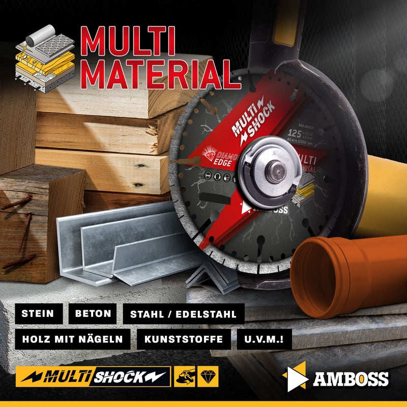 Anvil MultiShock Diamond Cutting Disc Diameter 125 mm x 22.2 mm Universal / All-Round Segment Height: 10 mm (Galvanised) Ø 125 mm x 22.23 mm MultiShock