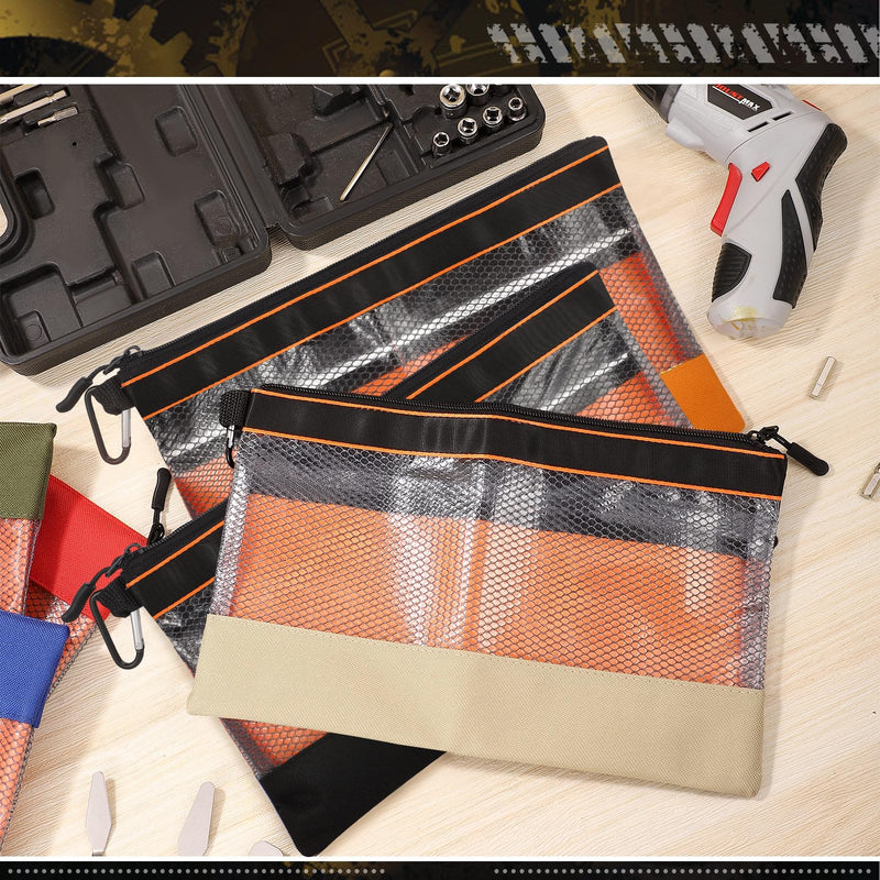 BESARME 6 Pcs 11.8" Clear Tool Pouch Tool pouch Bags Zipper tool pouch with Heavy Duty Mesh Window Multicolor-6pcs